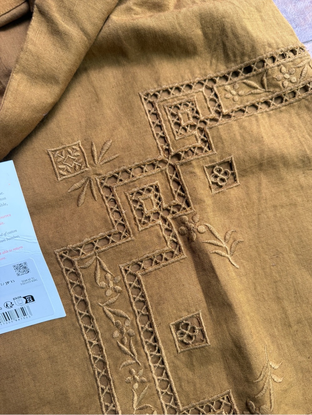 Sezane Mini Dress in Mustard with Tonal Embroidery